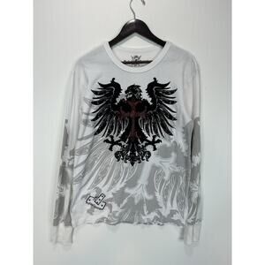 VTG Rebel Spirit White Long Sleeve Thermal Eagle Rhinestone Shirt SZ L